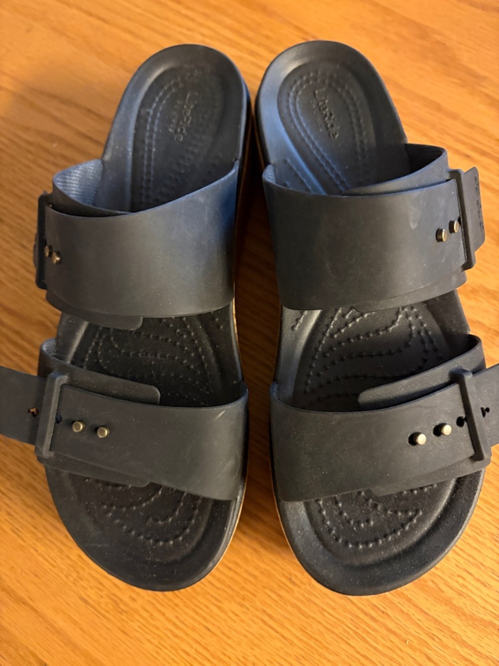 CROCS Black Double-Strap Wedge Sandals Brooklyn size 8